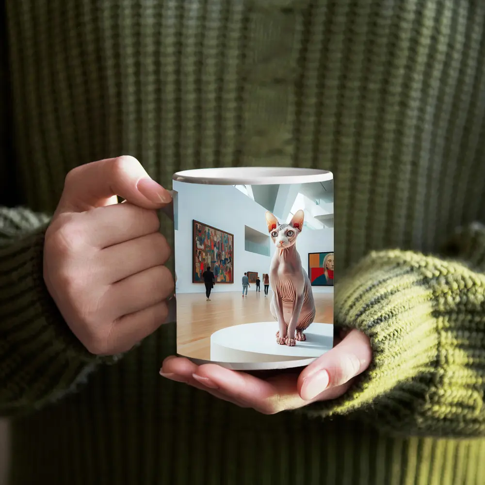 Sphynx Cat Sitting In Art Gallery – Mugs