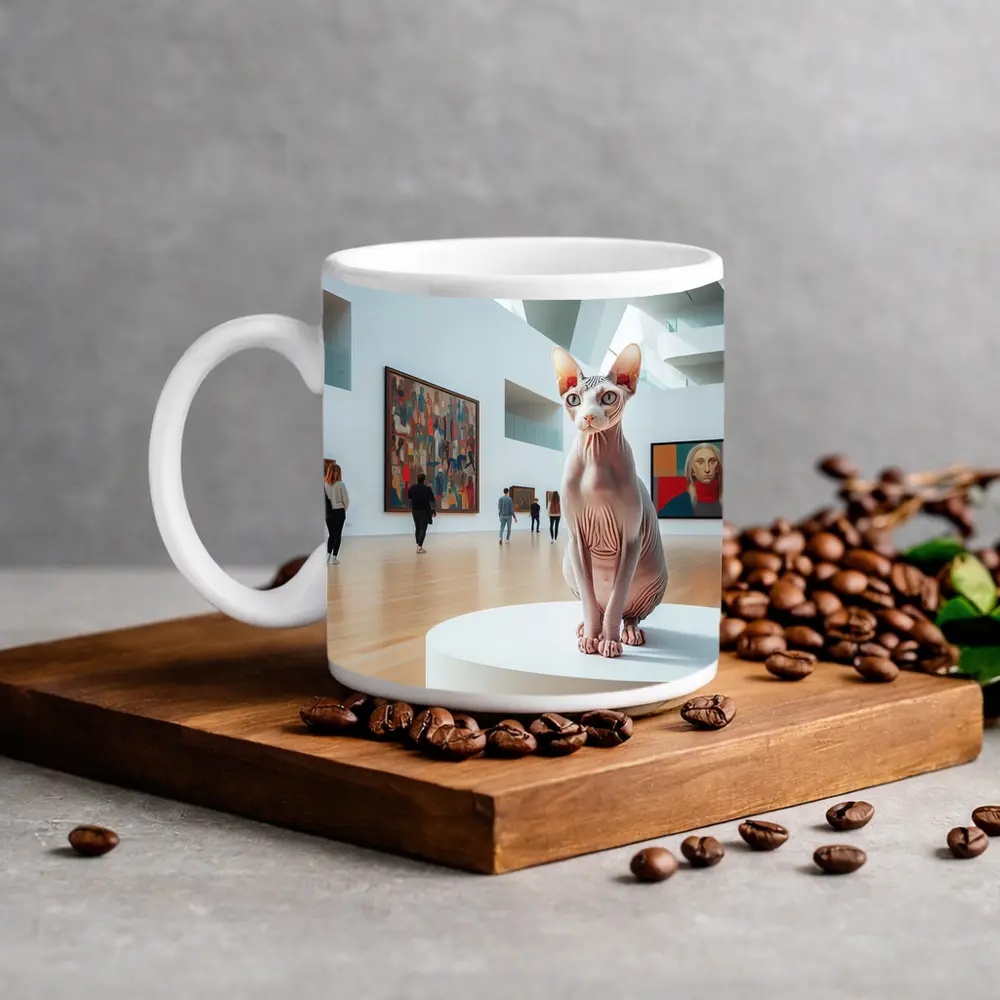 Sphynx Cat Sitting In Art Gallery – Mugs