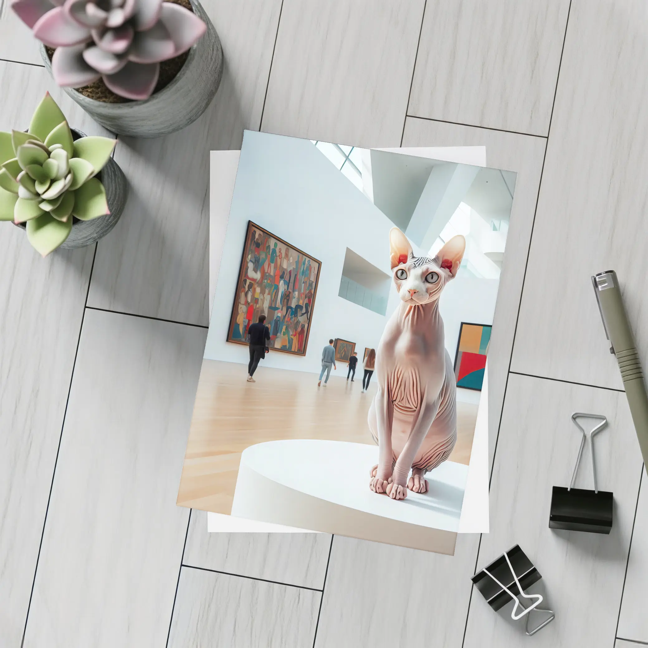 Sphynx Cat Sitting In Art Gallery – Postcards
