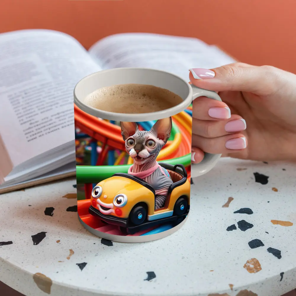 Sphynx Cat Riding Colorful Toy Roller Coaster – Mugs