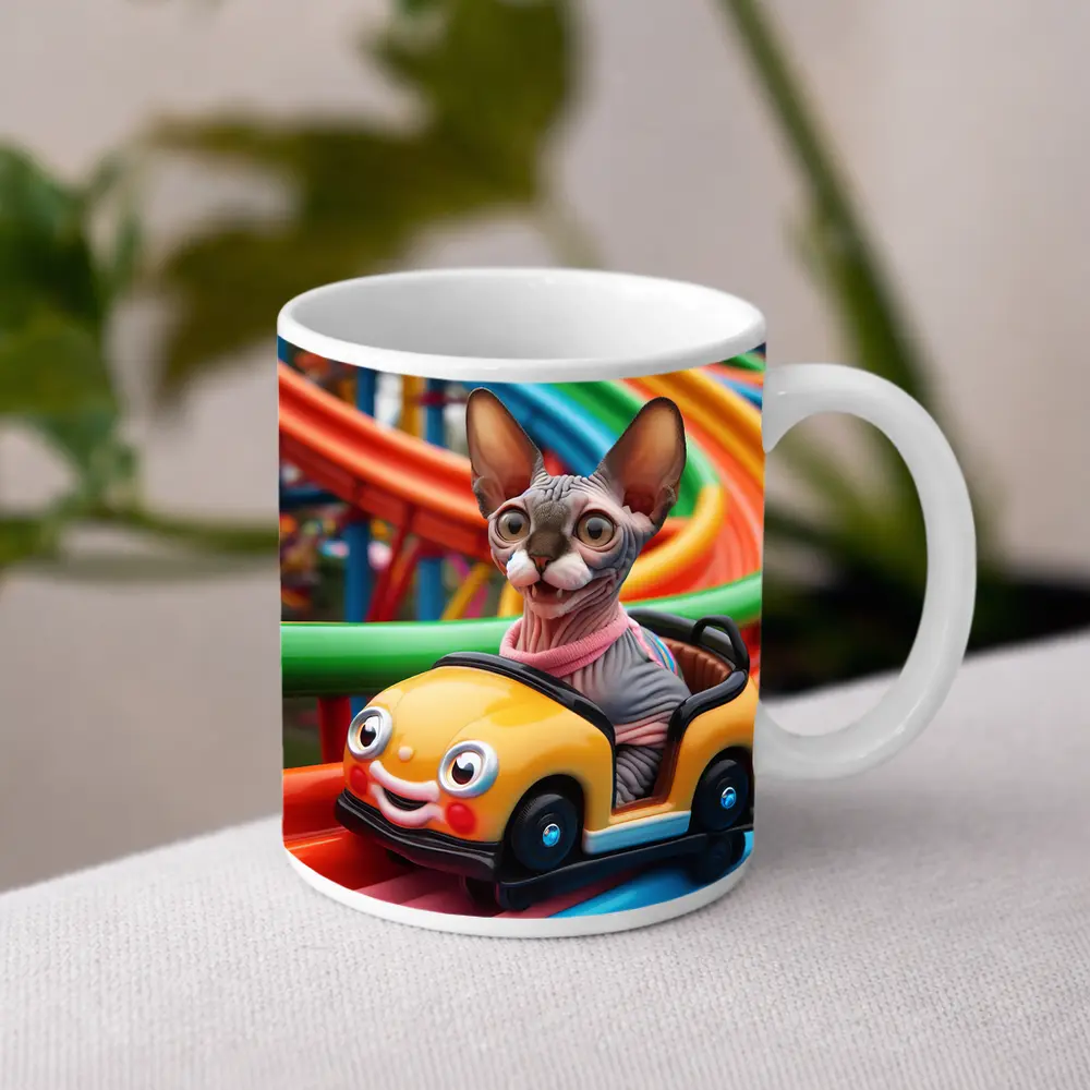 Sphynx Cat Riding Colorful Toy Roller Coaster – Mugs