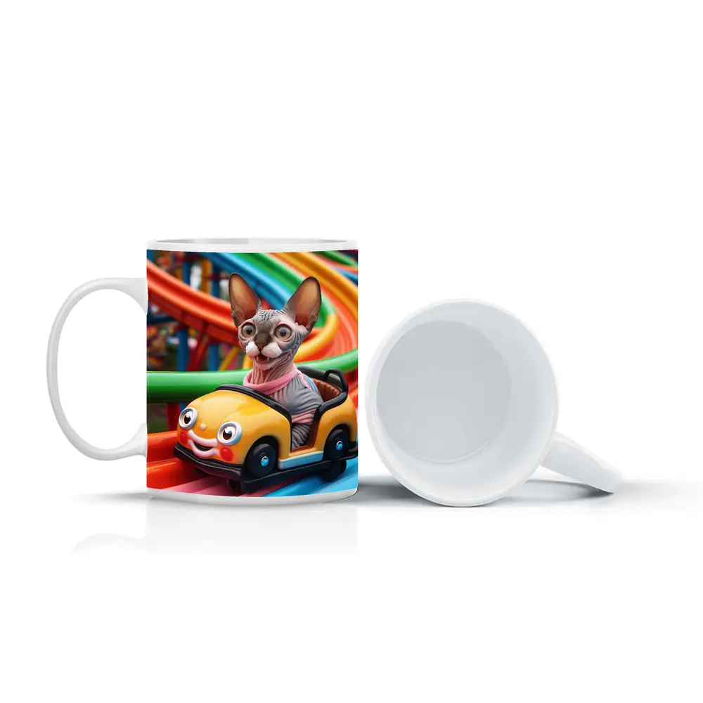 Sphynx Cat Riding Colorful Toy Roller Coaster – Mugs