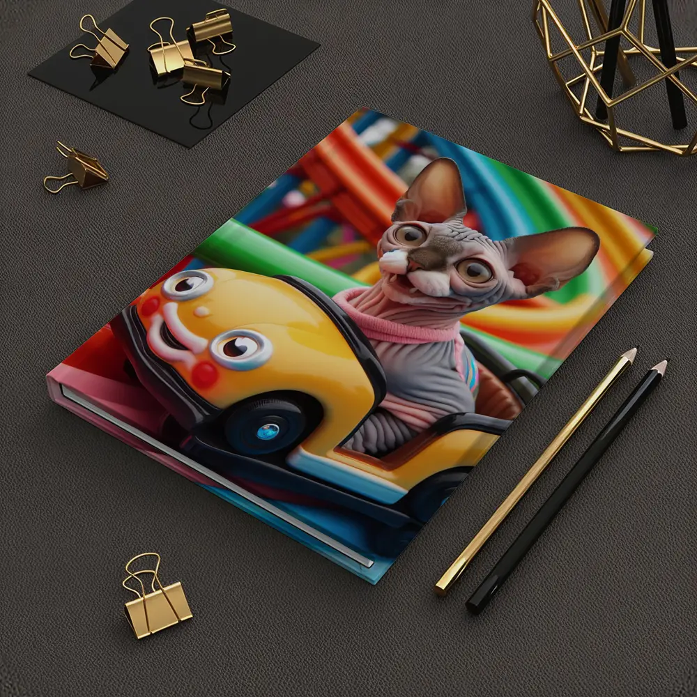 Sphynx Cat Riding Colorful Toy Roller Coaster – Notebooks