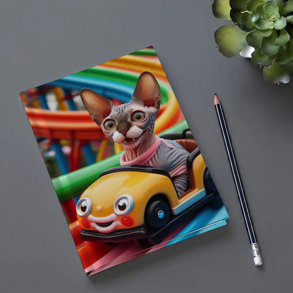 Sphynx Cat Riding Colorful Toy Roller Coaster – Notebooks