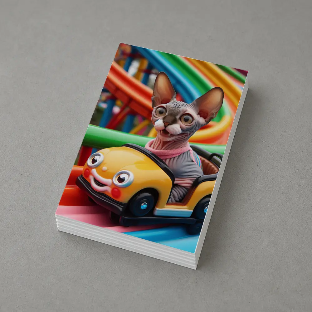 Sphynx Cat Riding Colorful Toy Roller Coaster – Postcards