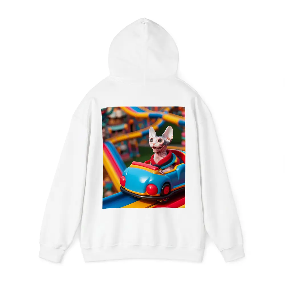 Sphynx Cat Riding Colorful Amusement Park Roller Coaster – Hoodies