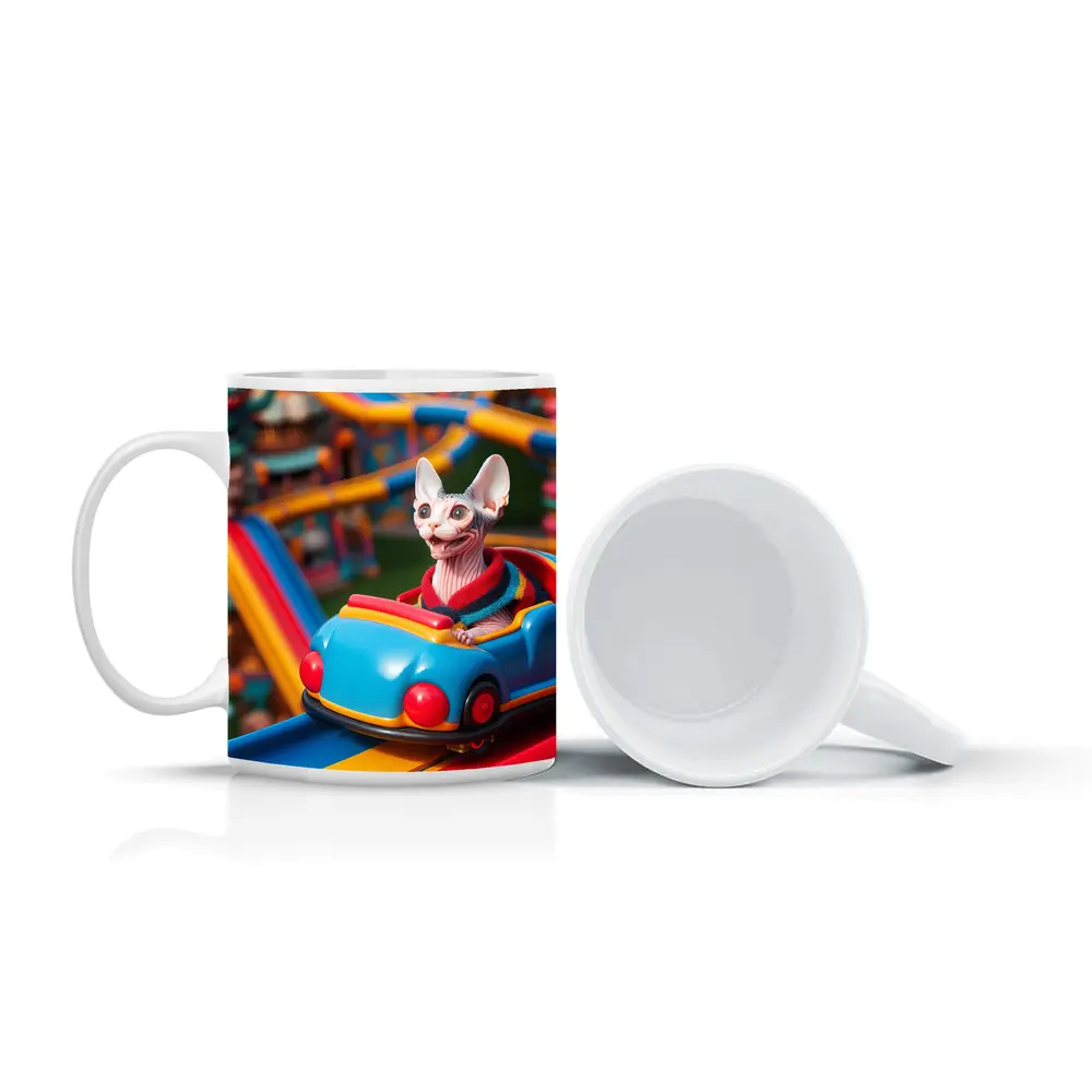 Sphynx Cat Riding Colorful Amusement Park Roller Coaster – Mugs