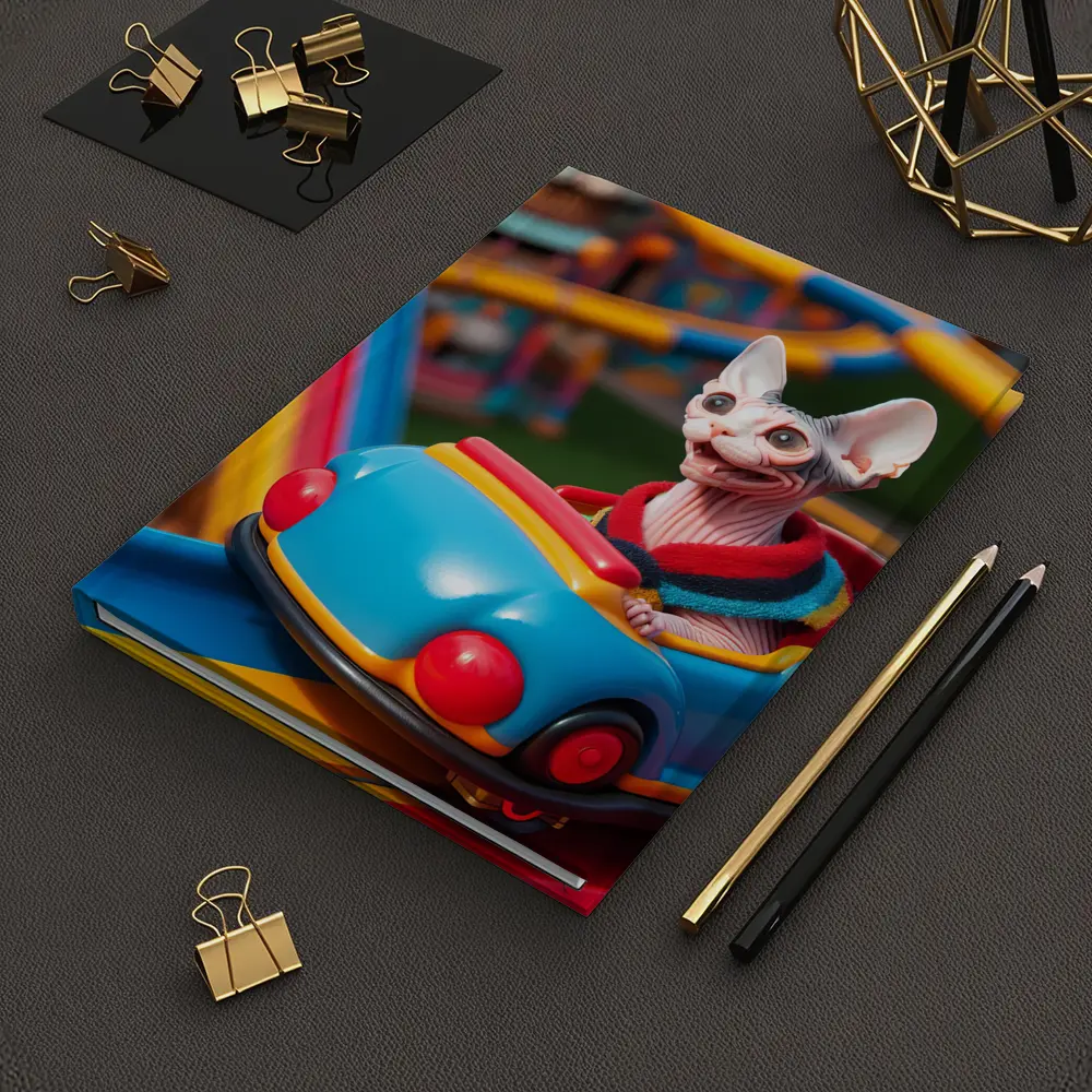 Sphynx Cat Riding Colorful Amusement Park Roller Coaster – Notebooks