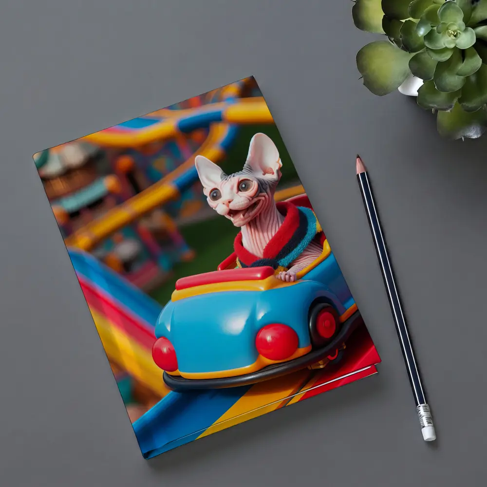 Sphynx Cat Riding Colorful Amusement Park Roller Coaster – Notebooks
