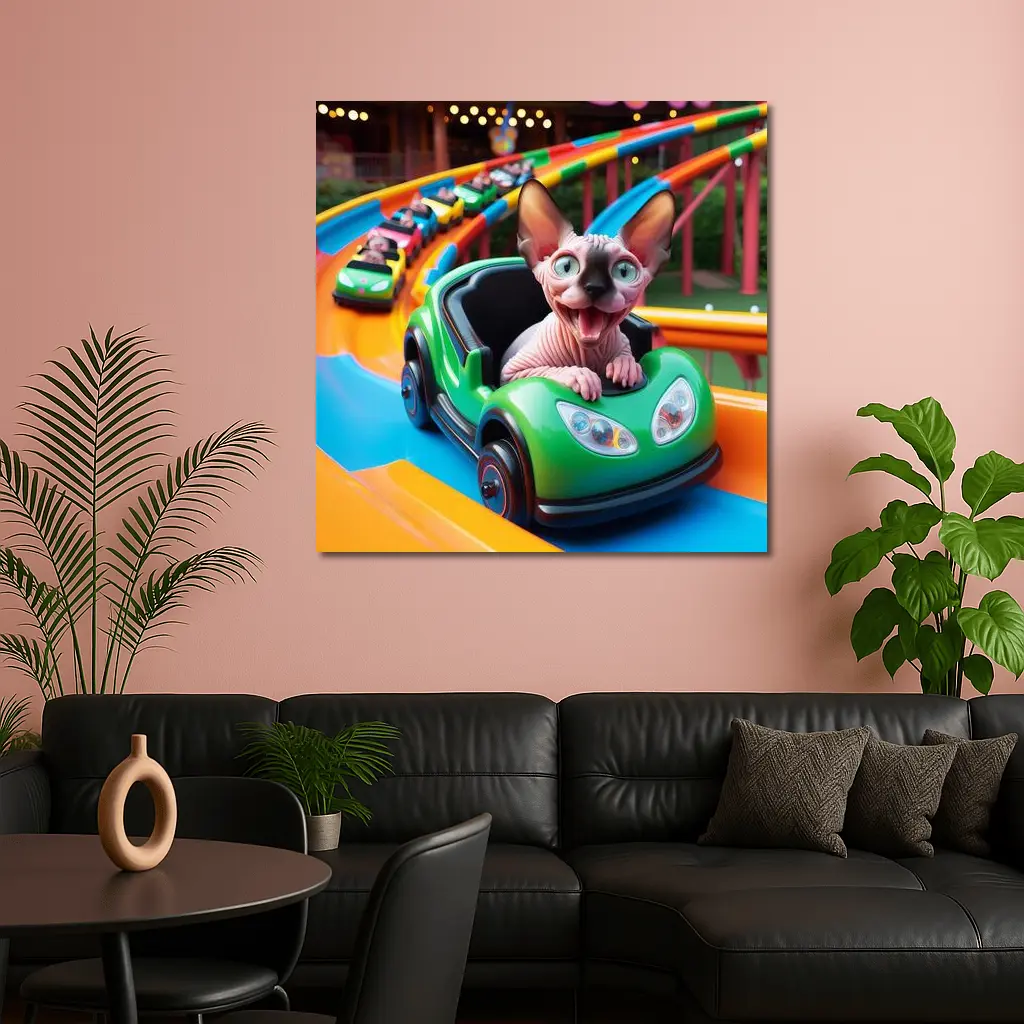 Sphynx Cat Riding Roller Coaster Amusement Park – Wall Art