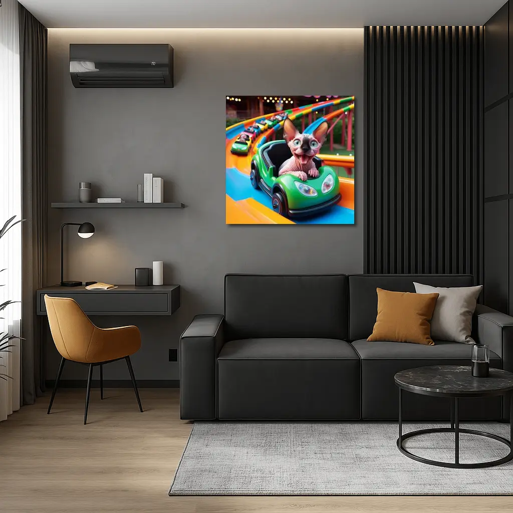 Sphynx Cat Riding Roller Coaster Amusement Park – Wall Art