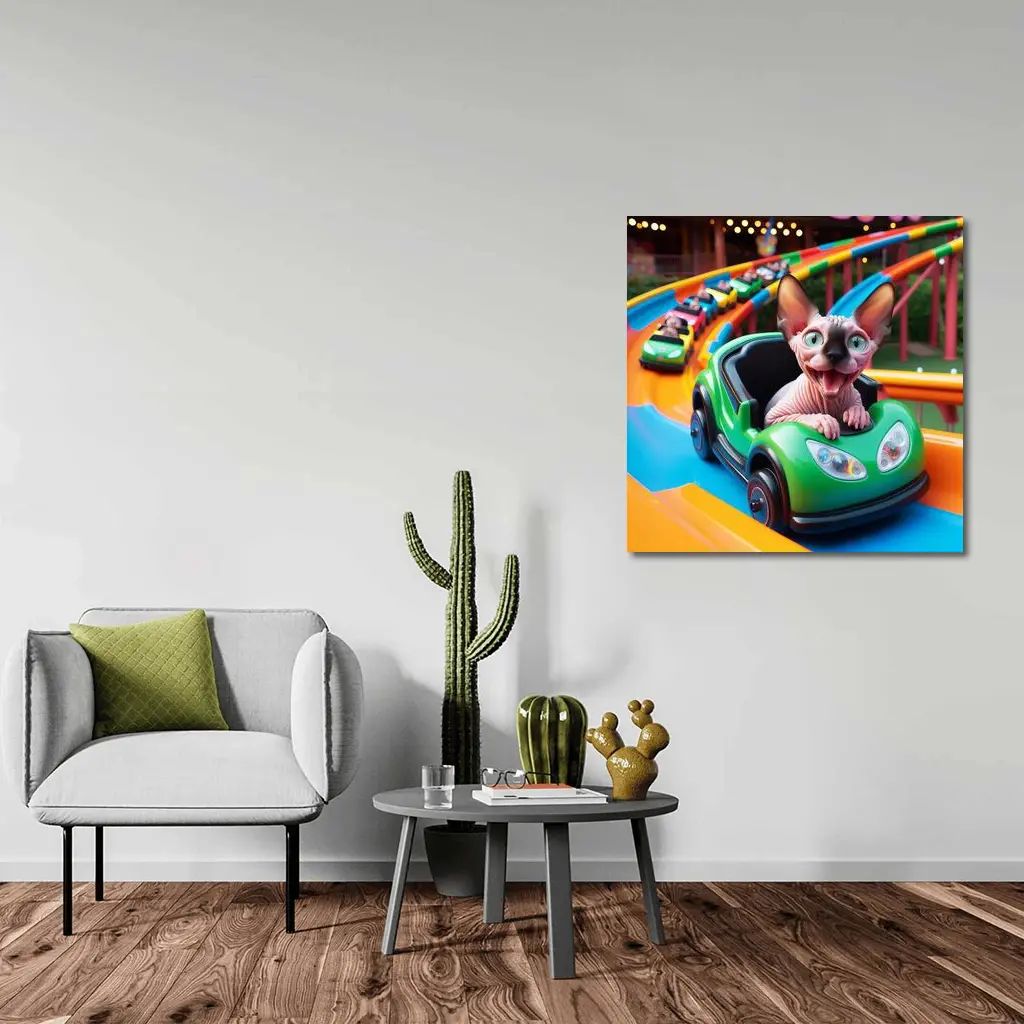 Sphynx Cat Riding Roller Coaster Amusement Park – Wall Art