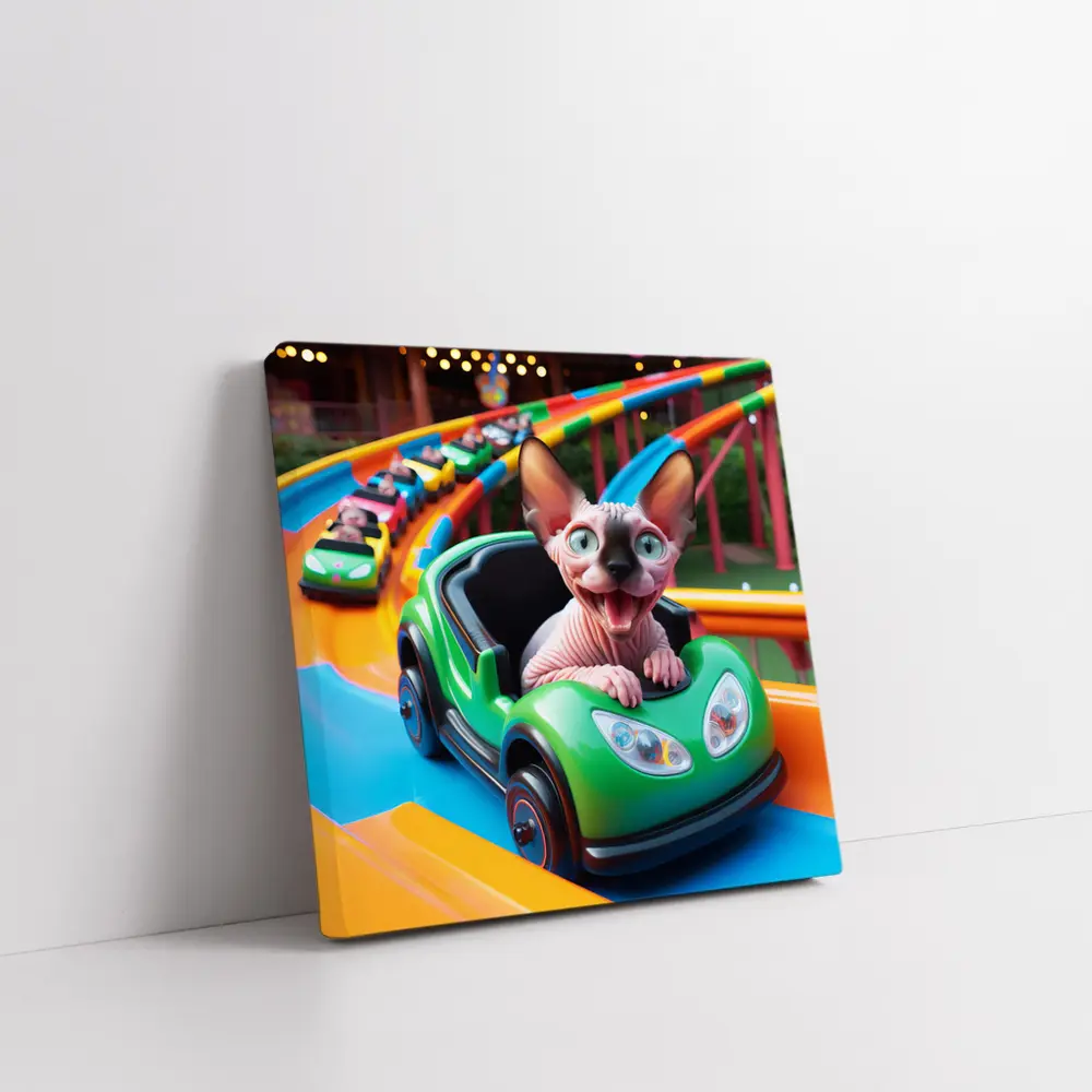 Sphynx Cat Riding Roller Coaster Amusement Park – Wall Art