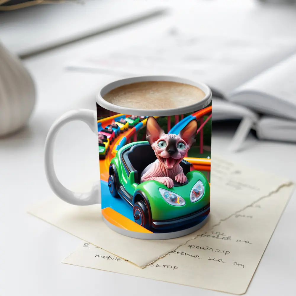 Sphynx Cat Riding Roller Coaster Amusement Park – Mugs