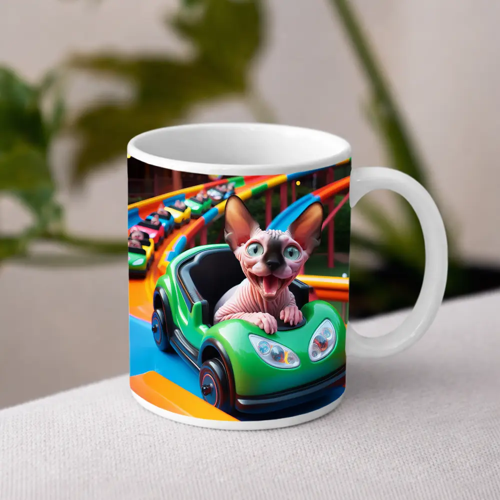 Sphynx Cat Riding Roller Coaster Amusement Park – Mugs