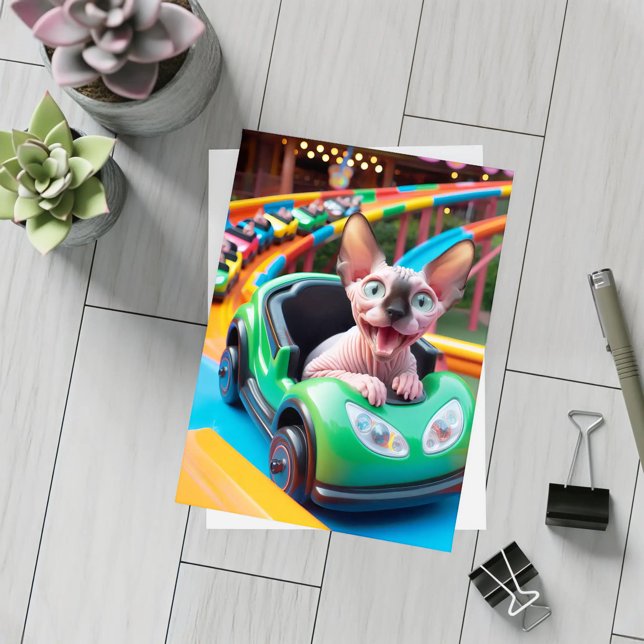 Sphynx Cat Riding Roller Coaster Amusement Park – Postcards