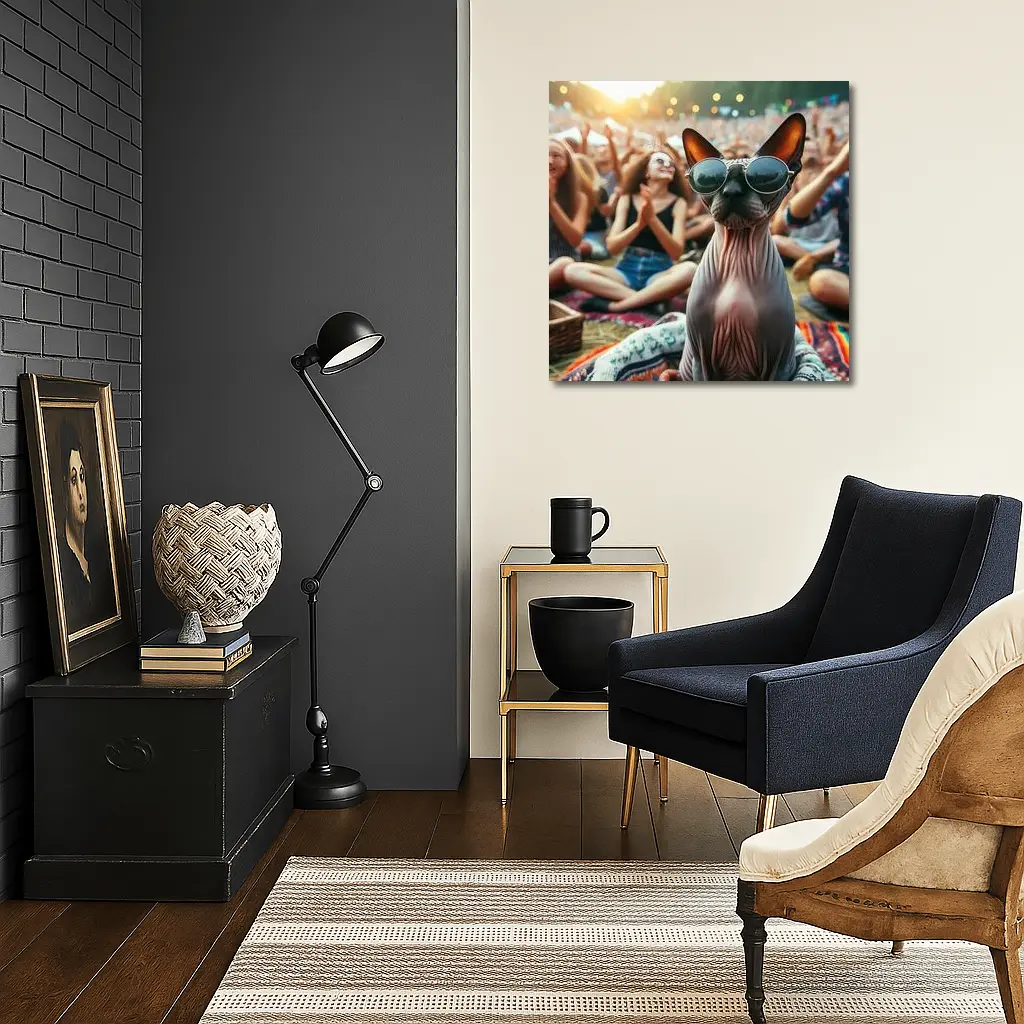 Sphynx Cat Sunglasses Music Festival Crowd – Wall Art