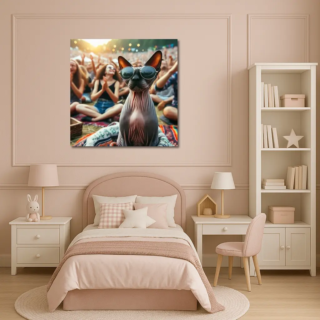 Sphynx Cat Sunglasses Music Festival Crowd – Wall Art