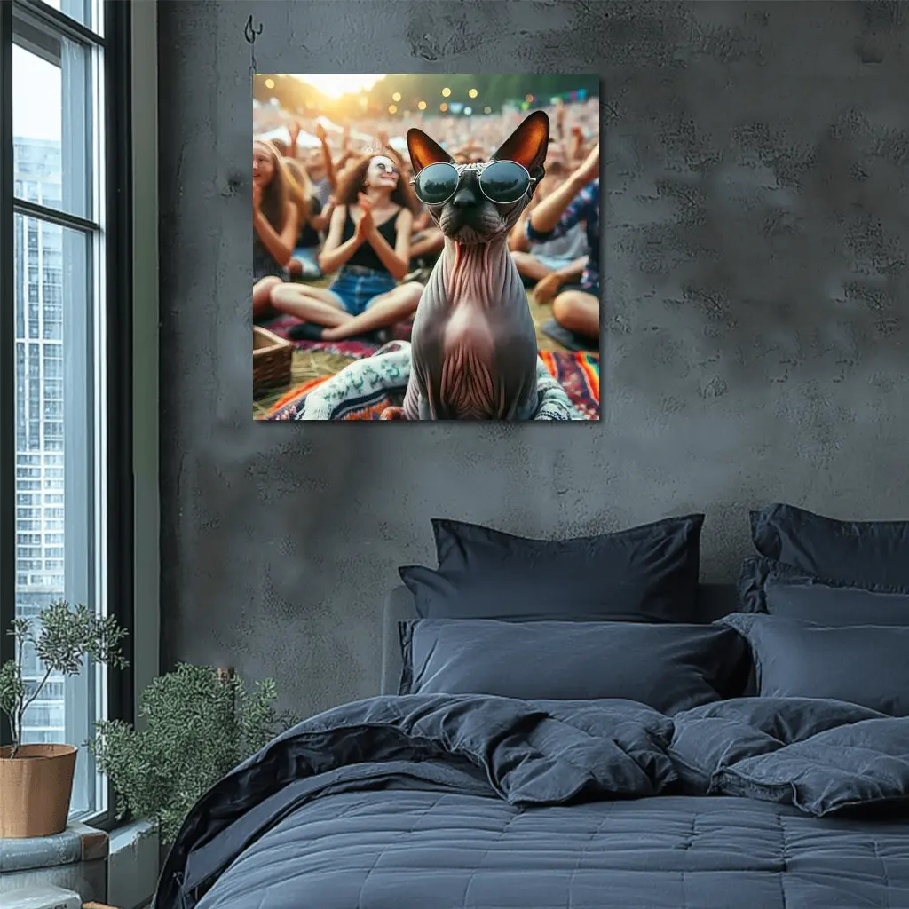 Sphynx Cat Sunglasses Music Festival Crowd – Wall Art