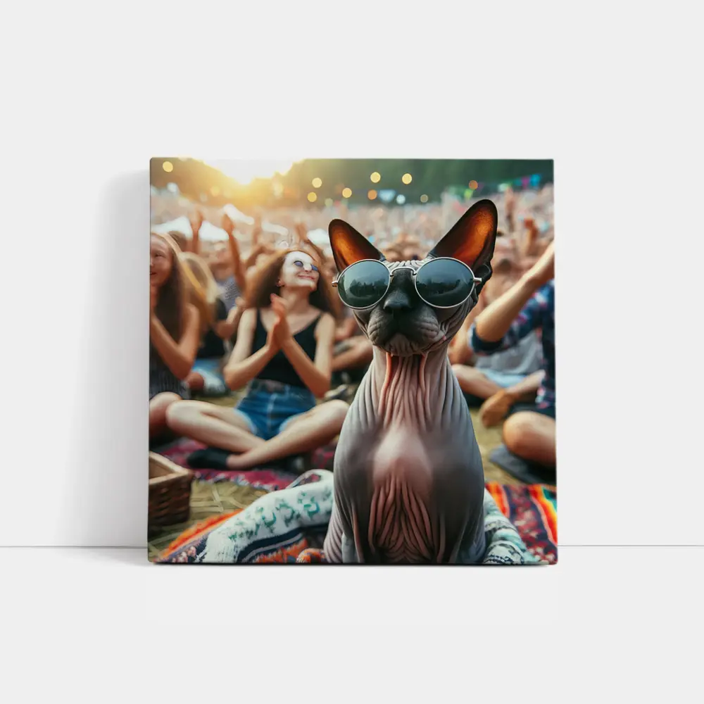 Sphynx Cat Sunglasses Music Festival Crowd – Wall Art