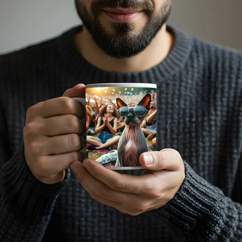 Sphynx Cat Sunglasses Music Festival Crowd – Mugs