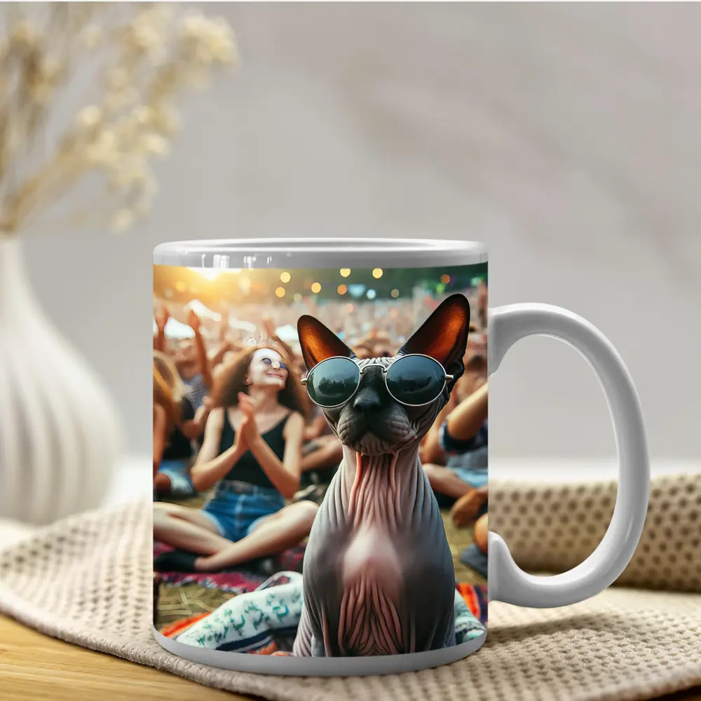 Sphynx Cat Sunglasses Music Festival Crowd – Mugs