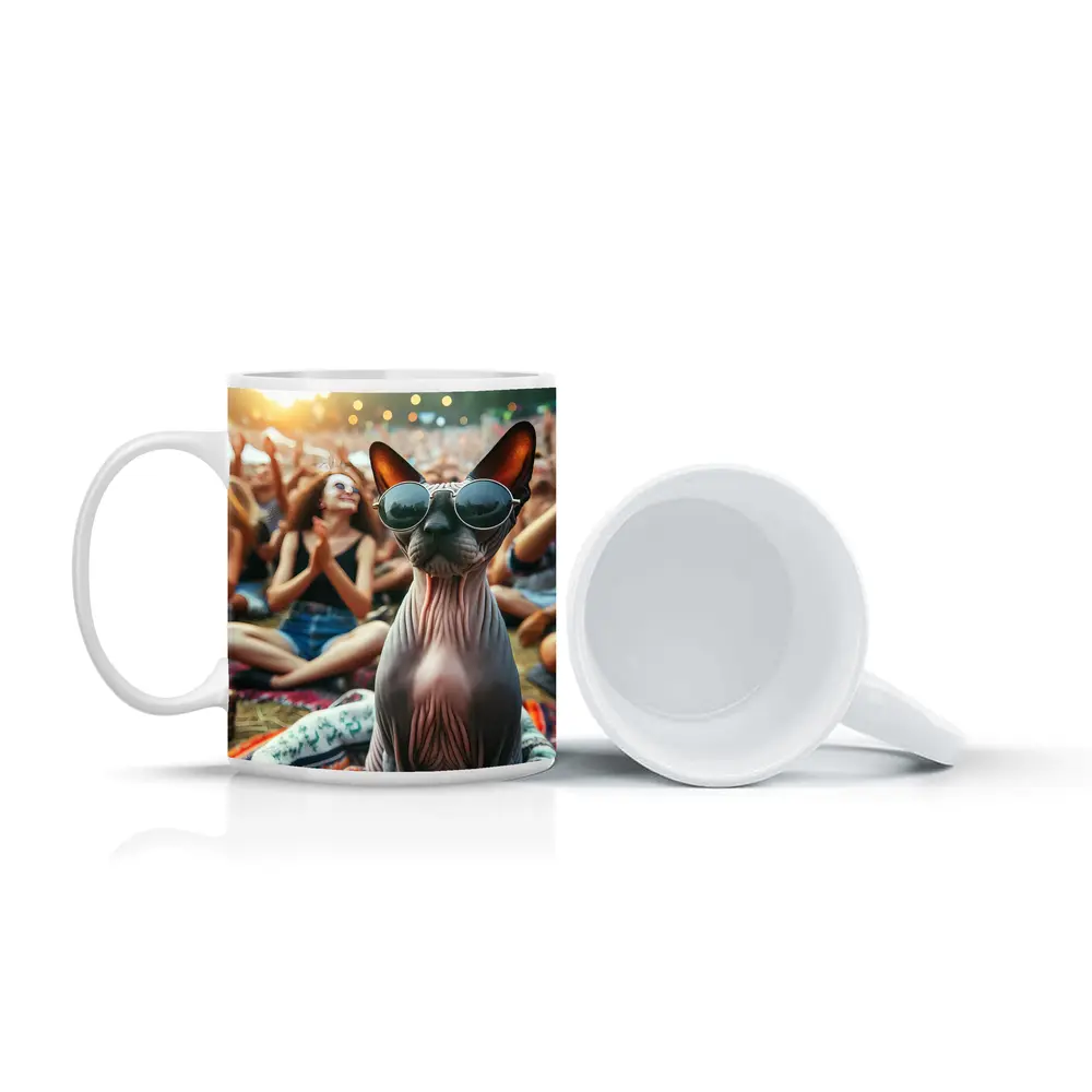 Sphynx Cat Sunglasses Music Festival Crowd – Mugs