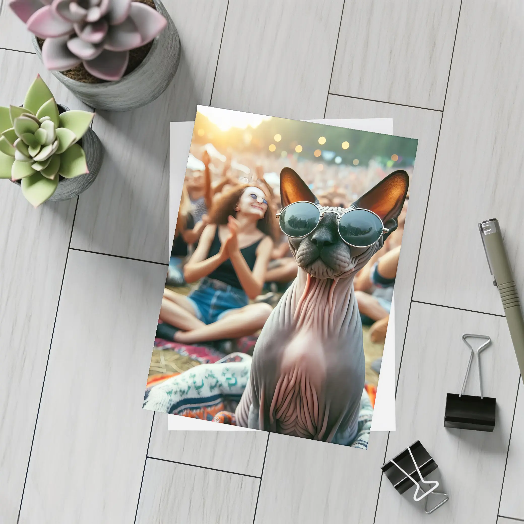 Sphynx Cat Sunglasses Music Festival Crowd – Postcards