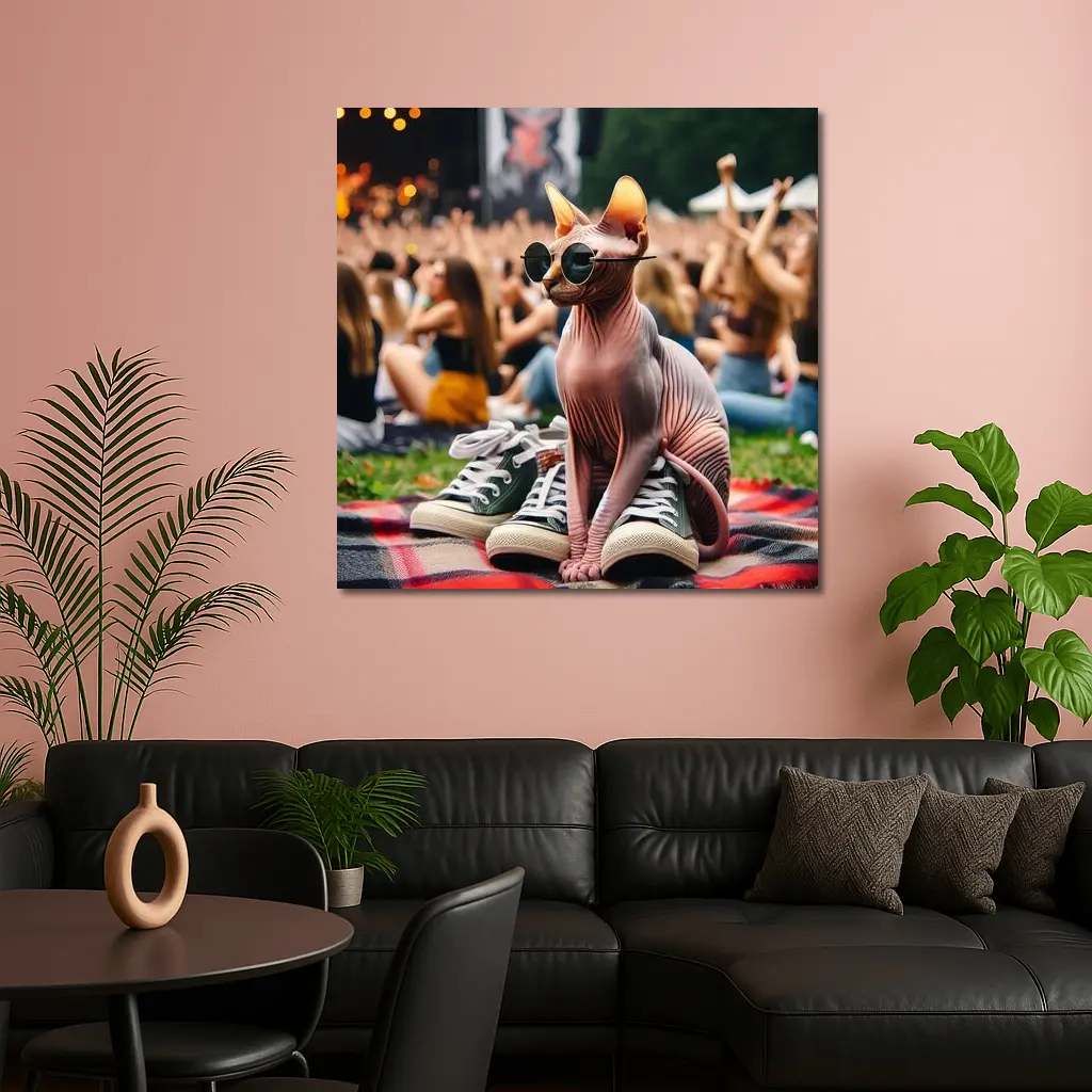 Sphynx Cat Sunglasses Concert Festival Crowd – Wall Art