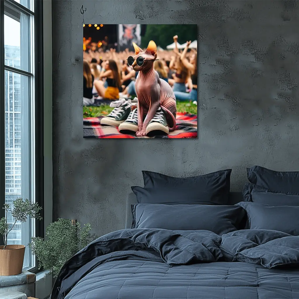 Sphynx Cat Sunglasses Concert Festival Crowd – Wall Art