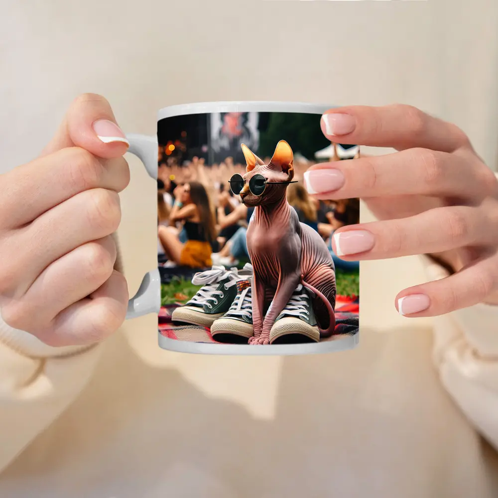 Sphynx Cat Sunglasses Concert Festival Crowd – Mugs