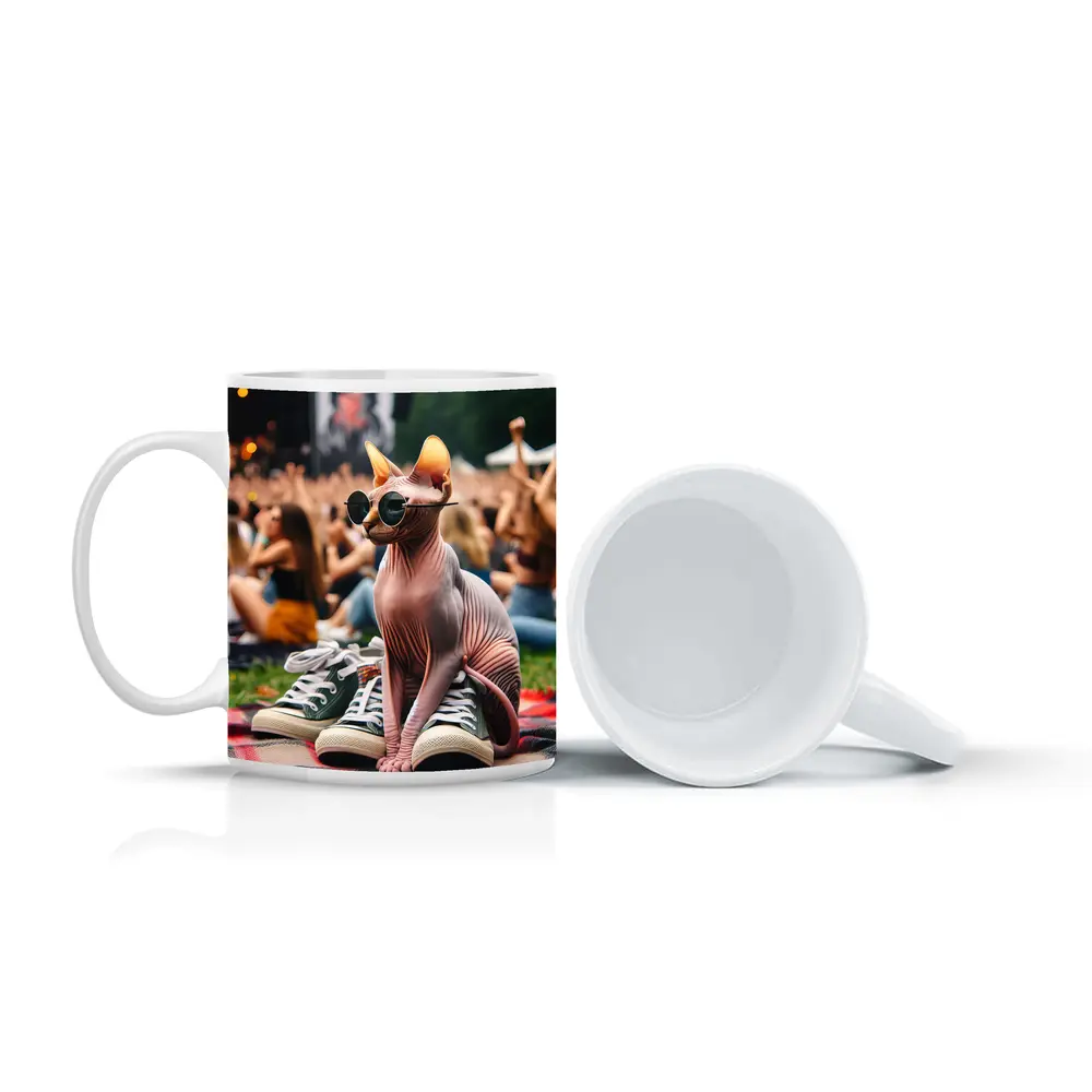 Sphynx Cat Sunglasses Concert Festival Crowd – Mugs