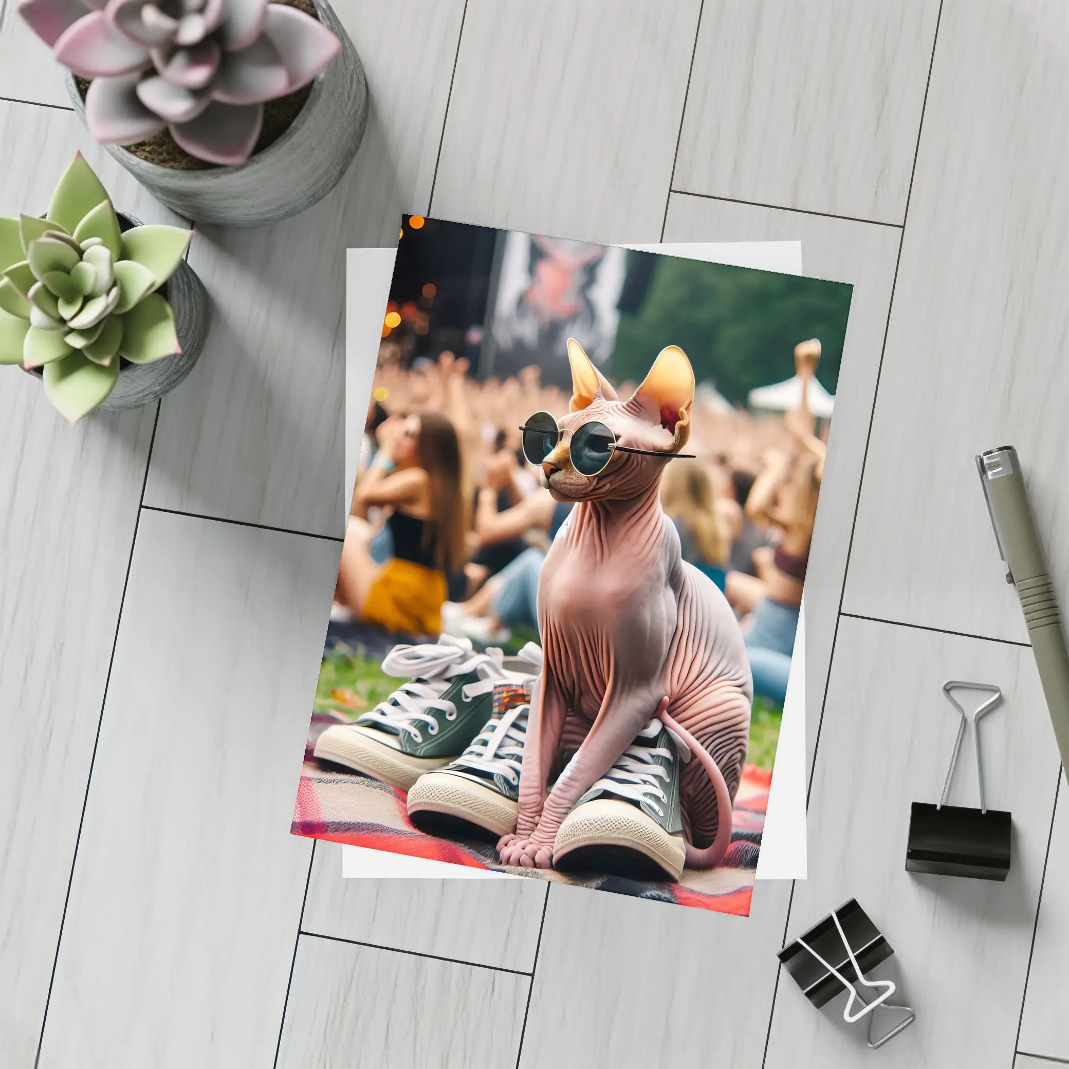 Sphynx Cat Sunglasses Concert Festival Crowd – Postcards