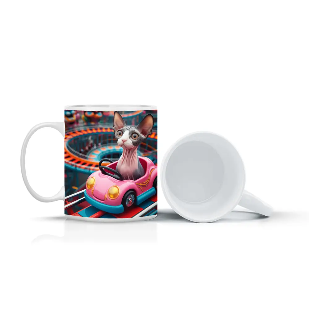 Sphynx Cat Riding Pink Car Amusement Park – Mugs