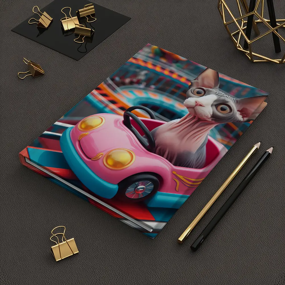 Sphynx Cat Riding Pink Car Amusement Park – Notebooks