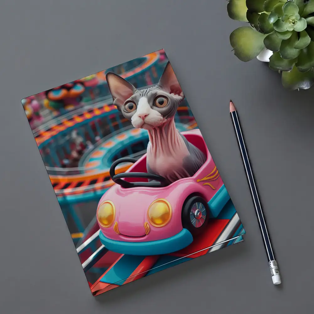 Sphynx Cat Riding Pink Car Amusement Park – Notebooks