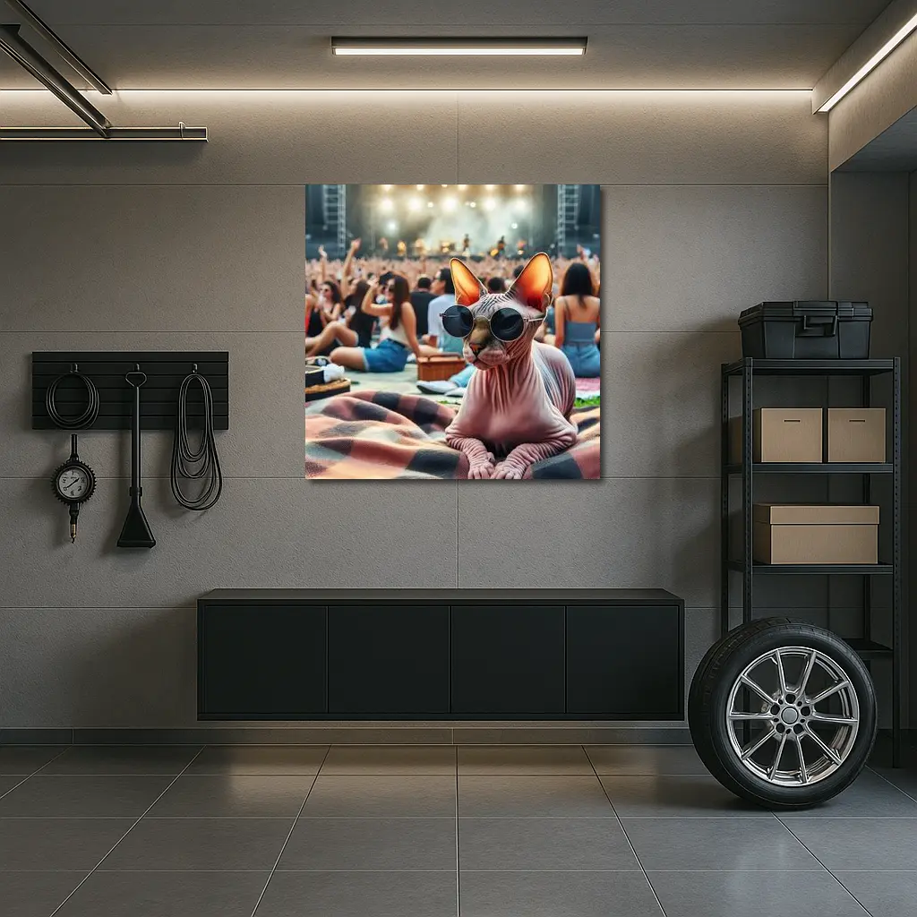 Sphynx Cat Sunglasses Music Festival Crowd – Wall Art