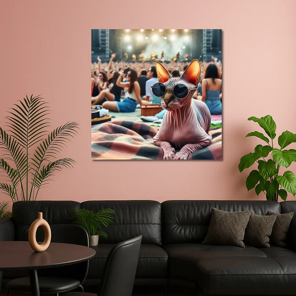 Sphynx Cat Sunglasses Music Festival Crowd – Wall Art