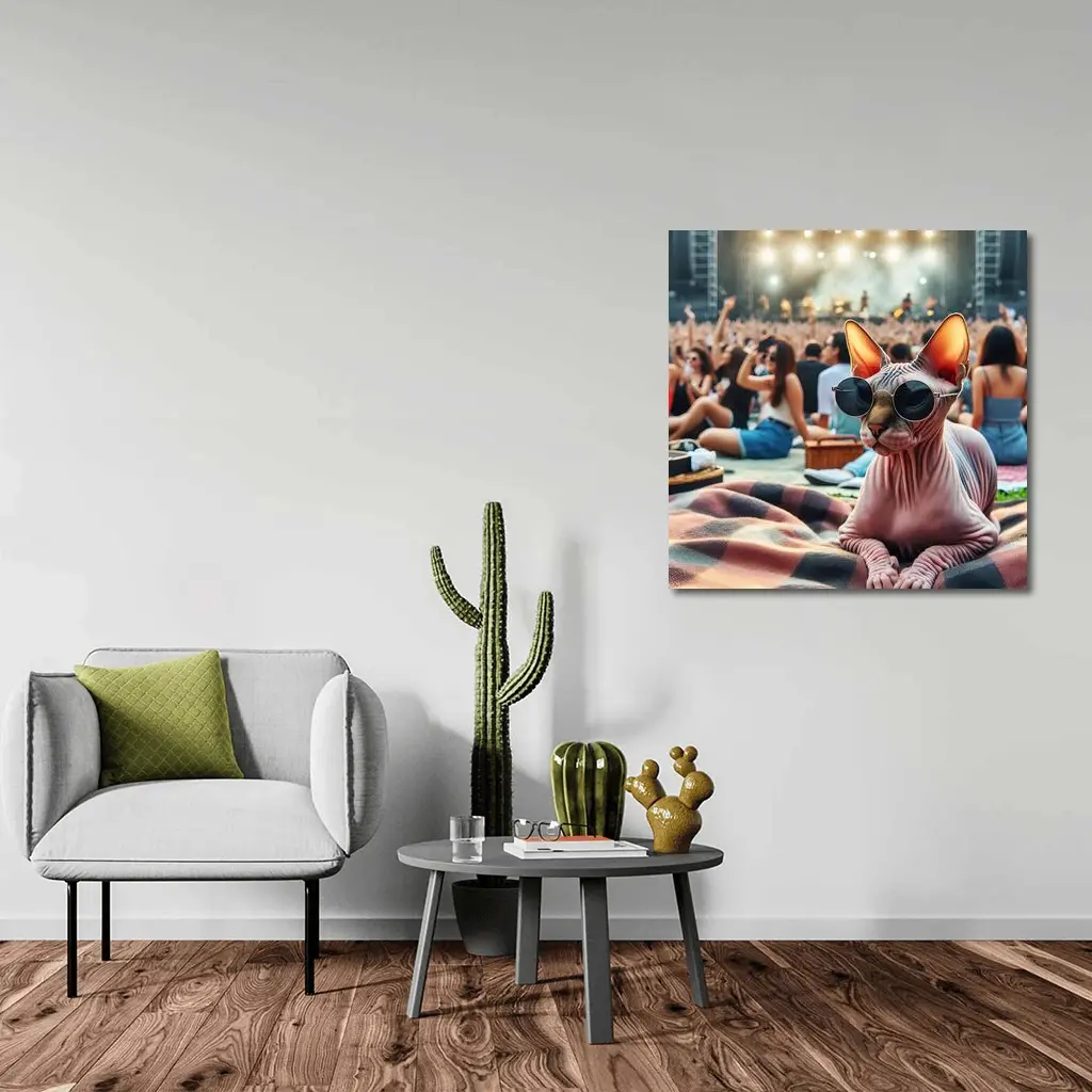 Sphynx Cat Sunglasses Music Festival Crowd – Wall Art