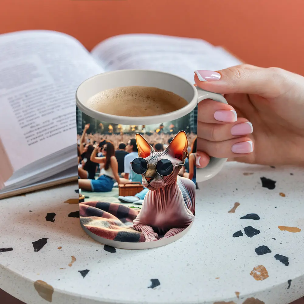 Sphynx Cat Sunglasses Music Festival Crowd – Mugs