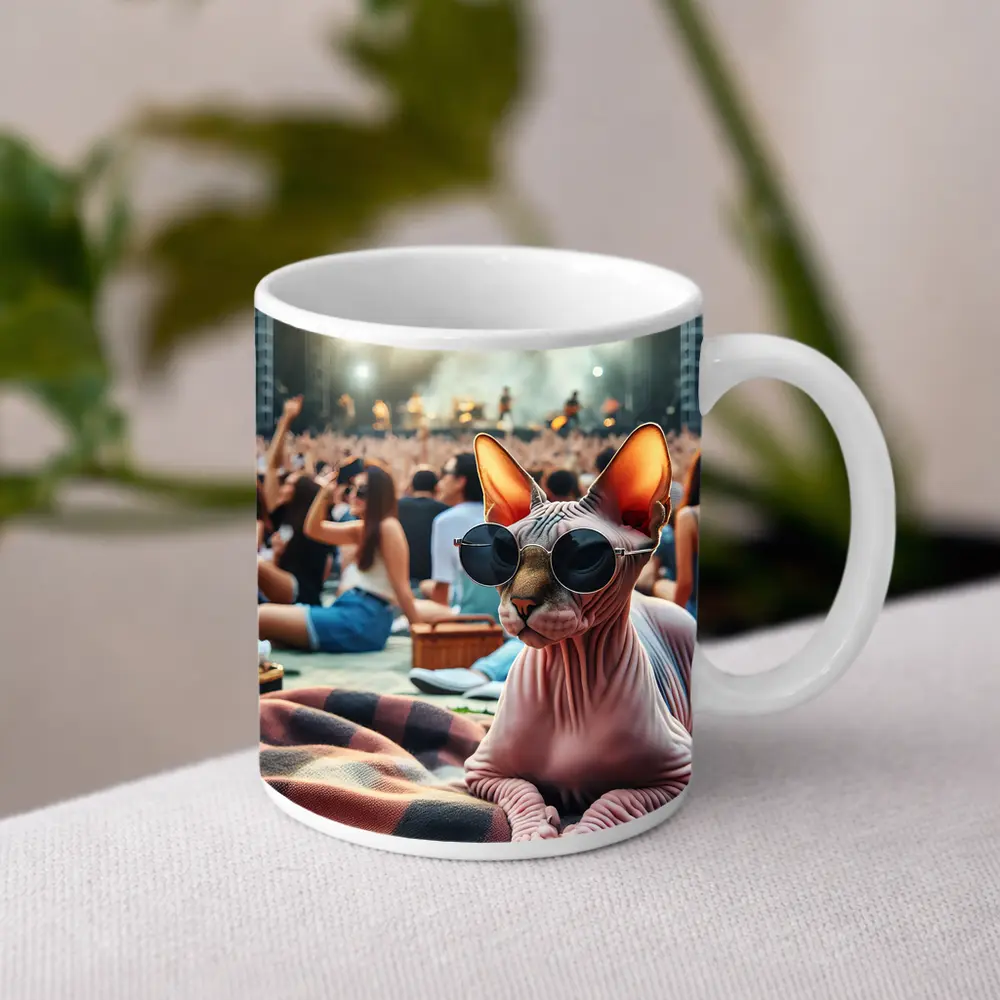 Sphynx Cat Sunglasses Music Festival Crowd – Mugs