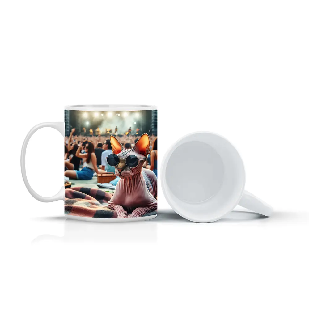Sphynx Cat Sunglasses Music Festival Crowd – Mugs