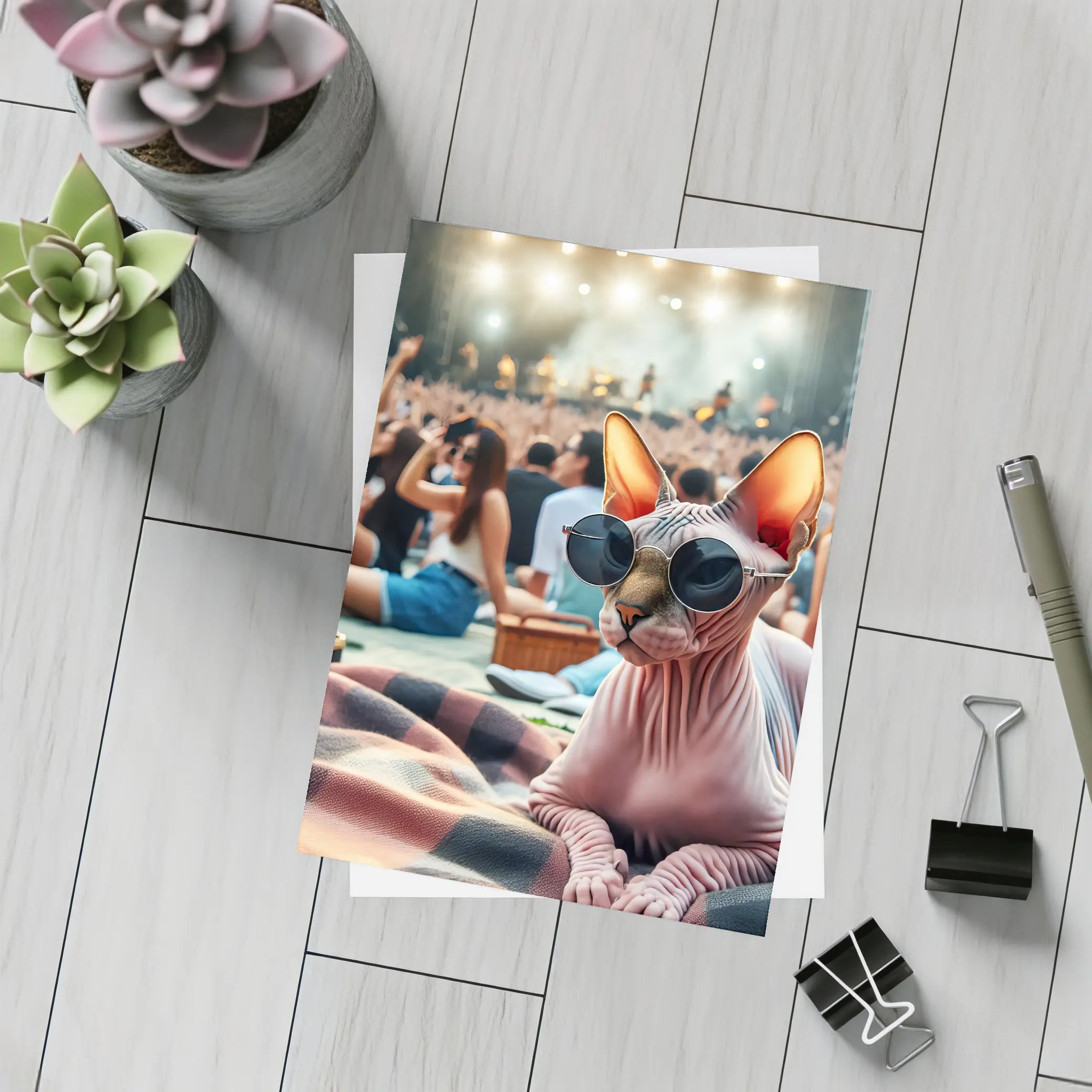 Sphynx Cat Sunglasses Music Festival Crowd – Postcards