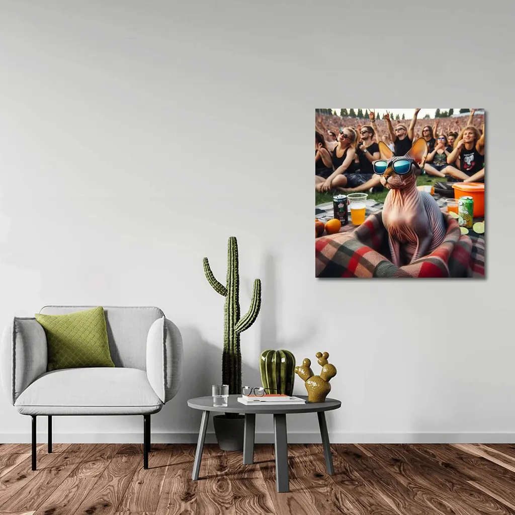 Sphynx Cat Sunglasses Music Festival Crowd – Wall Art