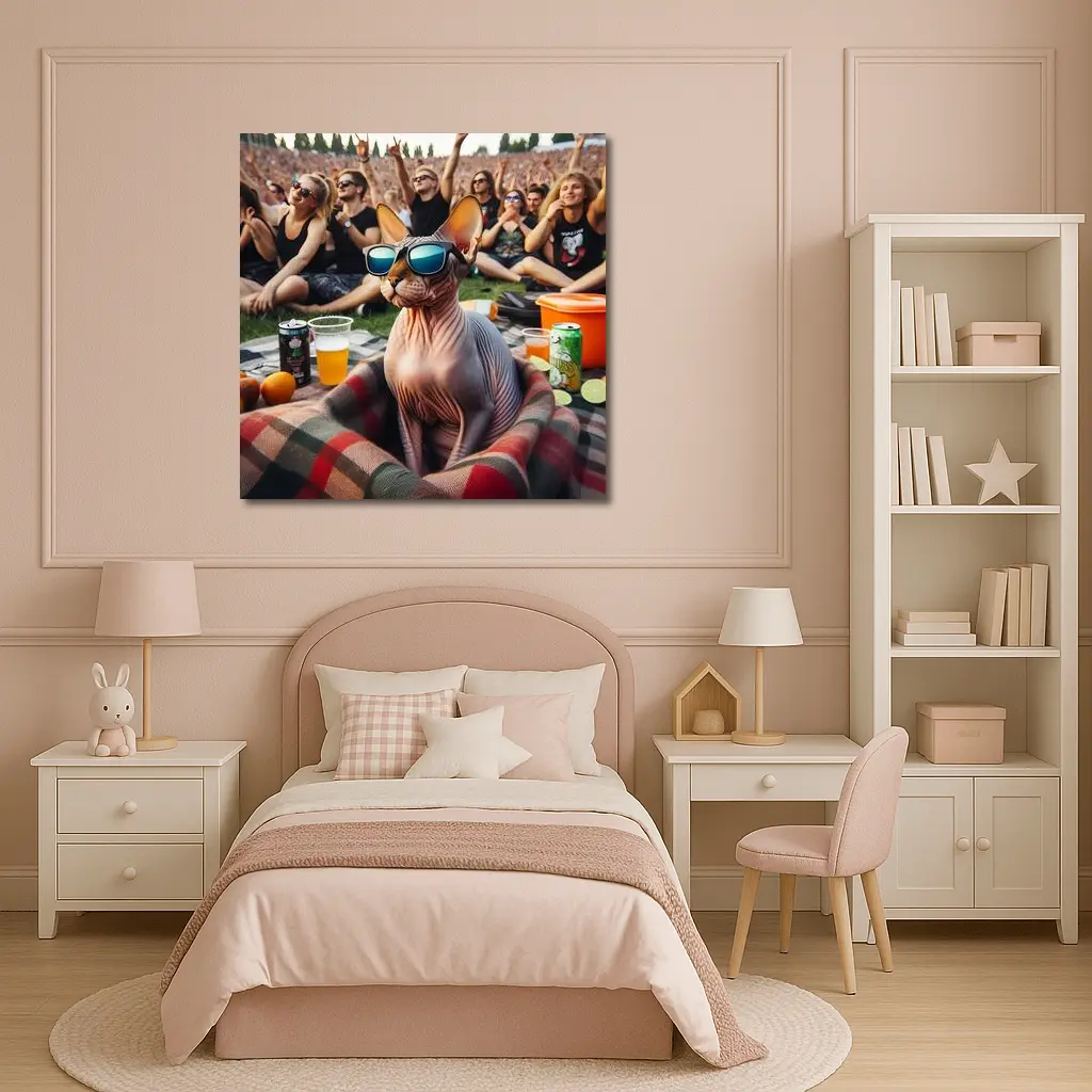 Sphynx Cat Sunglasses Music Festival Crowd – Wall Art