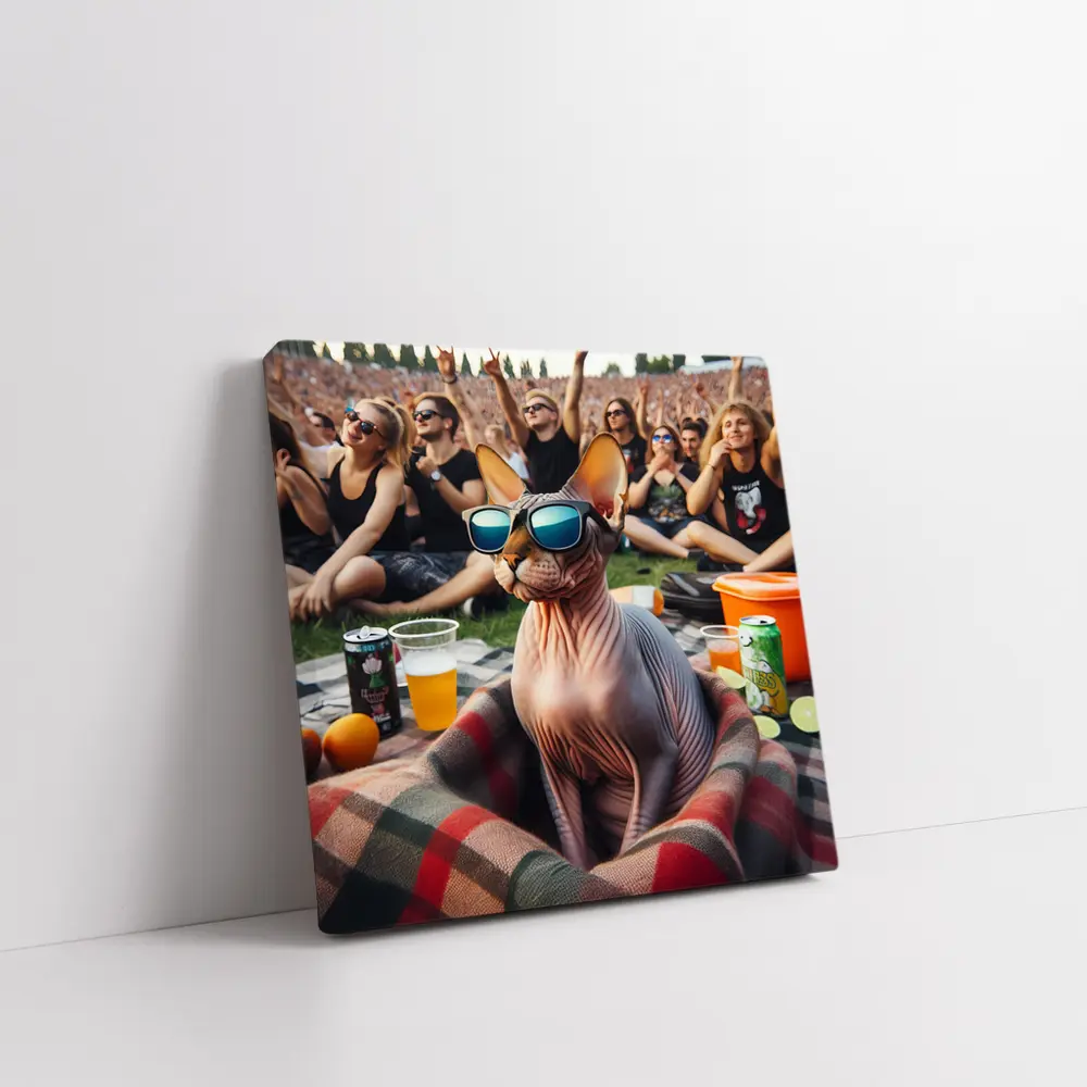 Sphynx Cat Sunglasses Music Festival Crowd – Wall Art