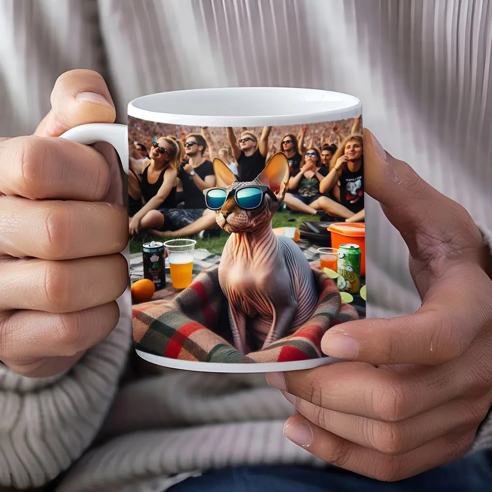 Sphynx Cat Sunglasses Music Festival Crowd – Mugs