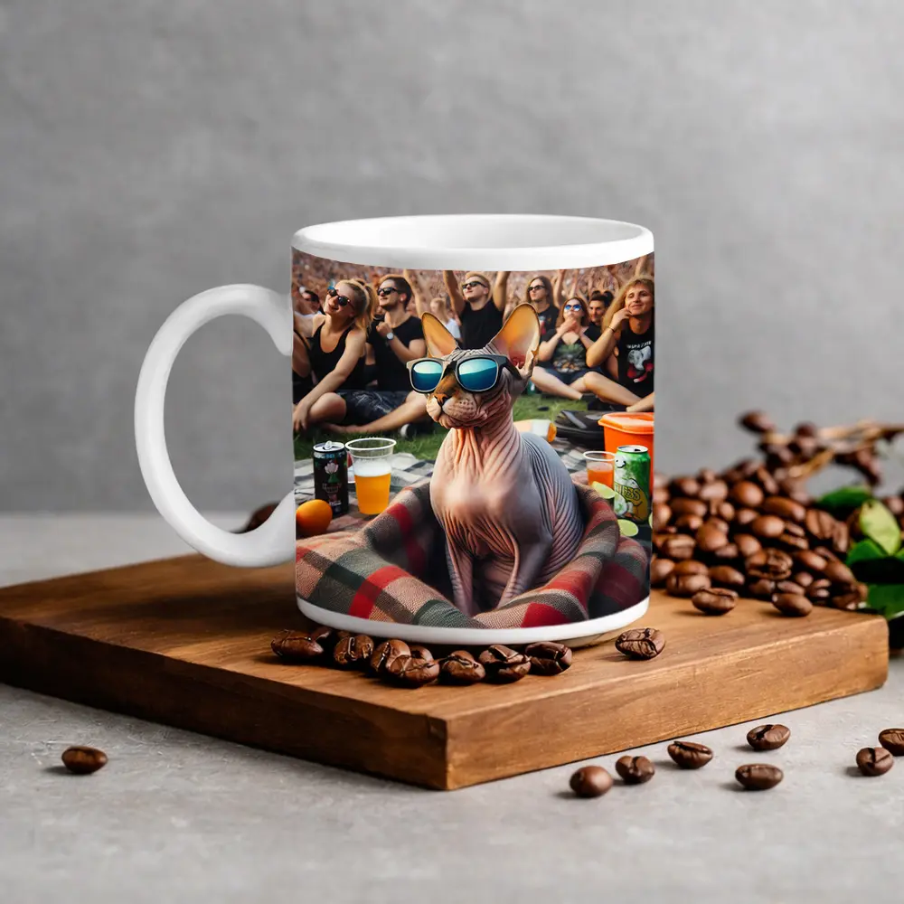 Sphynx Cat Sunglasses Music Festival Crowd – Mugs