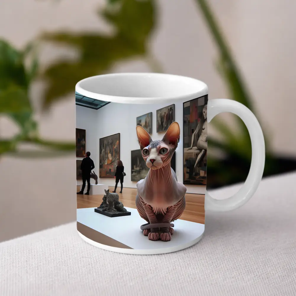 Sphynx Cat Sculpture Inside Art Gallery – Mugs
