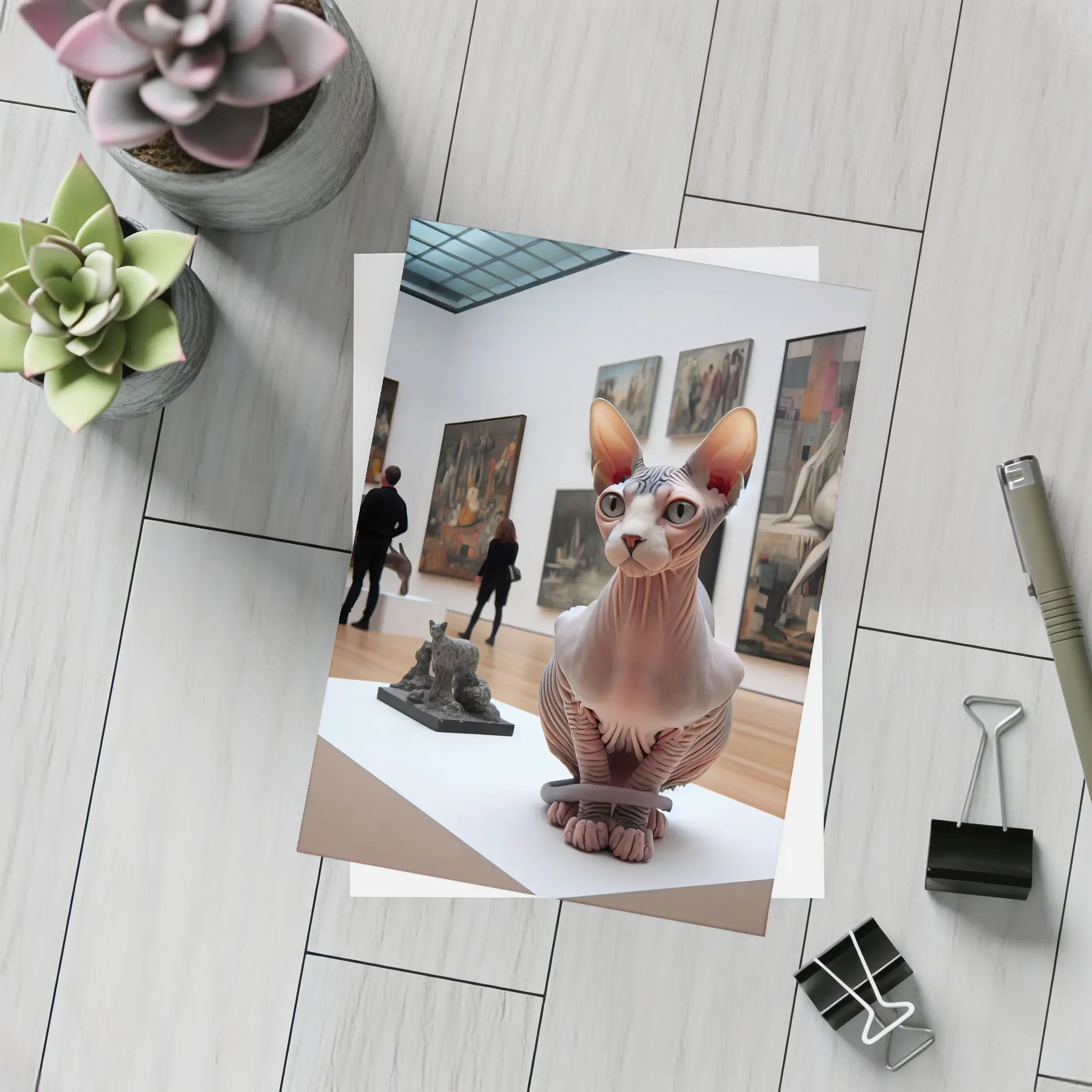 Sphynx Cat Sculpture Inside Art Gallery – Postcards